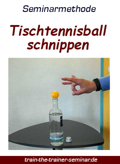 Handzeichenabfrage-Zeigt, wie ein Tischtennisball von einer Flasch geschnippt wird.