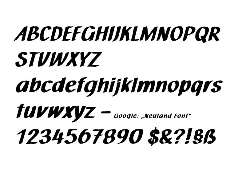 Flipchart-Gestaltung: Neuland-Font Schriftbeispiel