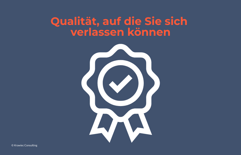 Qualität, auf die Sie sich verlassen können: Symbolgrafik mit Qualitätssiegel und Häkchen als Zeichen für geprüfte Trainings- und Beratungsqualität.