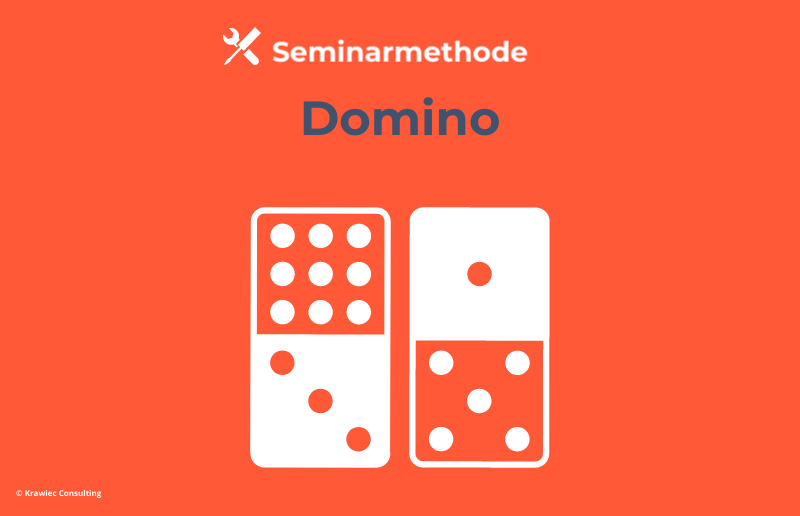 Seminarmethode „Domino“: Symbolgrafik mit Dominosteinen – aktivierende Methode zur Wiederholung, Vernetzung und Festigung von Lerninhalten im Training.