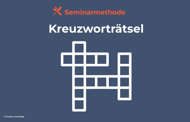 Seminarmethode „Kreuzworträtsel“: Symbolgrafik eines Kreuzworträtsels – spielerische Methode zur Wiederholung, Festigung und Überprüfung von Lerninhalten im Training.