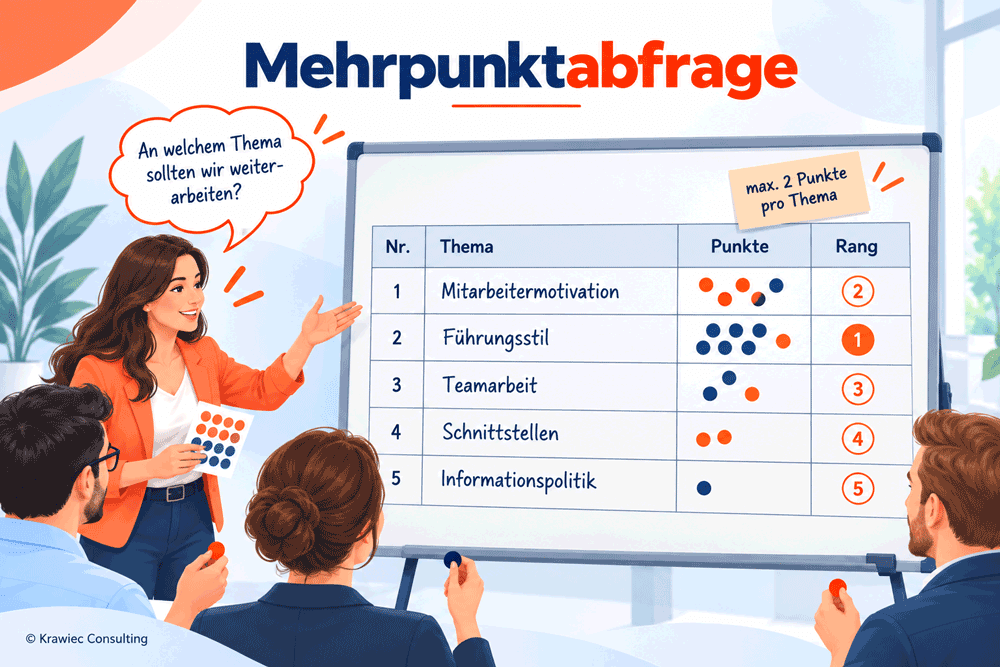 Grafik zur Seminarmethode „Mehrpunktabfrage“ - Seminarmethode für Workshops - Entscheidungen treffen