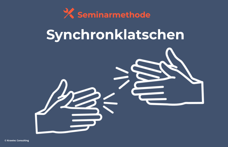 Seminarmethode „Synchronklatschen“: Symbolgrafik mit zwei klatschenden Händen – Aktivierungs- und Aufmerksamkeitsmethode zur Synchronisation der Gruppe im Training.
