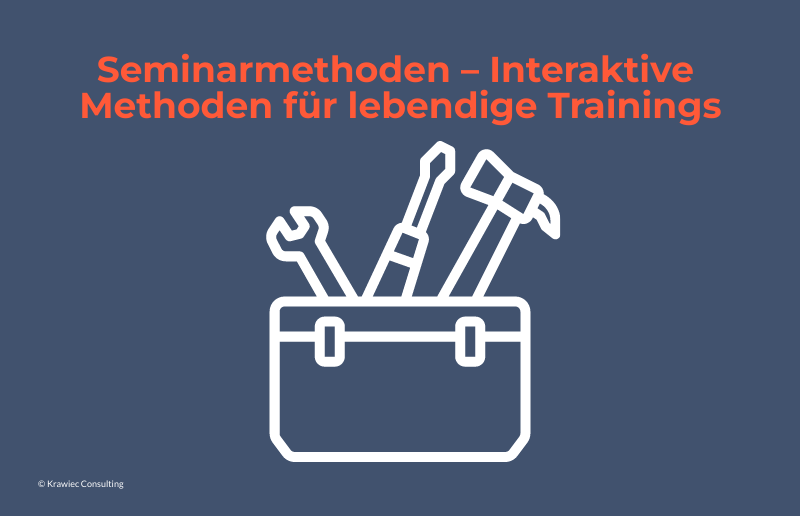 Seminarmethoden – interaktive Methoden für lebendige Trainings: Symbolgrafik mit Werkzeugkoffer als Sinnbild für vielfältige Trainings- und Moderationsmethoden.