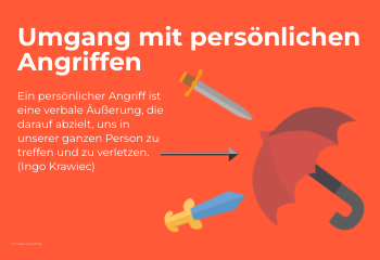 Umgang mit persönlichen Angriffen: Grafik zur souveränen Kommunikation und Abgrenzung in schwierigen Gesprächssituationen